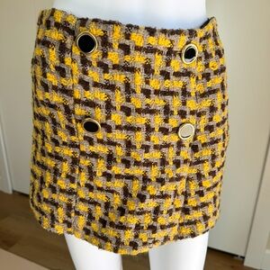 Zara Yellow and Brown Tweed Skort